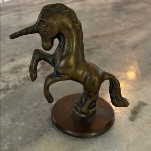 Solid heavy brass Unicorn Figurine Sculpture - 4”. Vintage